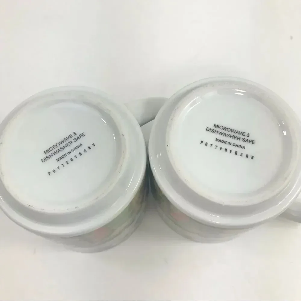 Pottery Barn Nostalgic Happy Holidays Ceramic Mug Set of Two Bundle